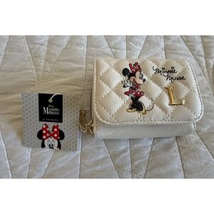 Disney Minnie Mouse Primark Wallet Quilted Beige Gold Initial L NWT